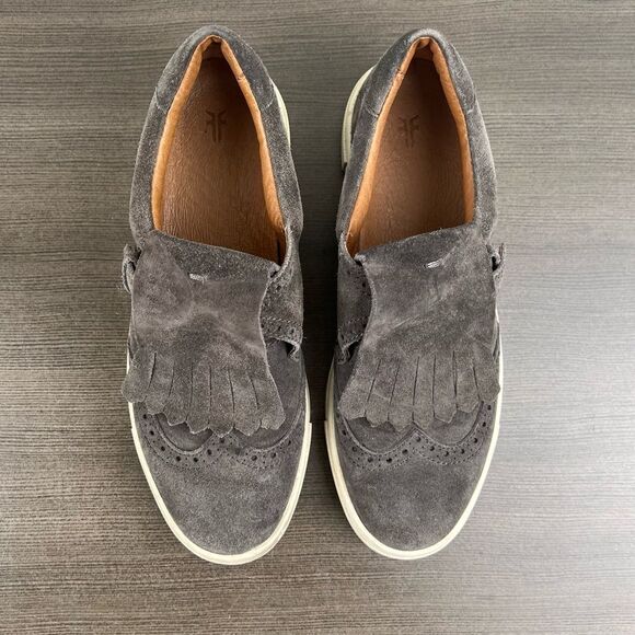 Frye Gemma Kiltie Women's Size 6 Suede Leather Slip-On Color Smoke Gray - Picture 7 of 12